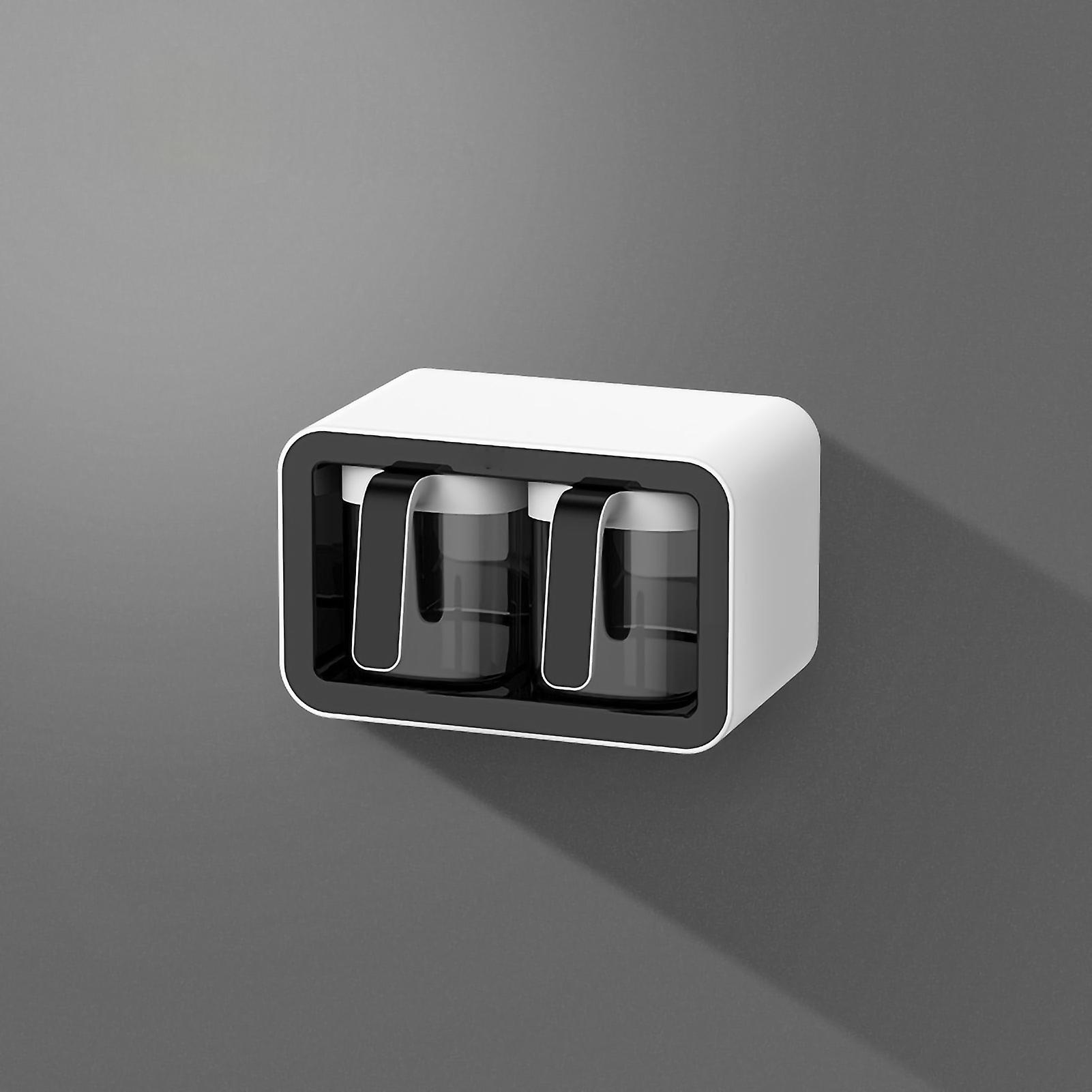 Black Wall-Mounted Multi-Grid Spice Container Set with 2 Spoons