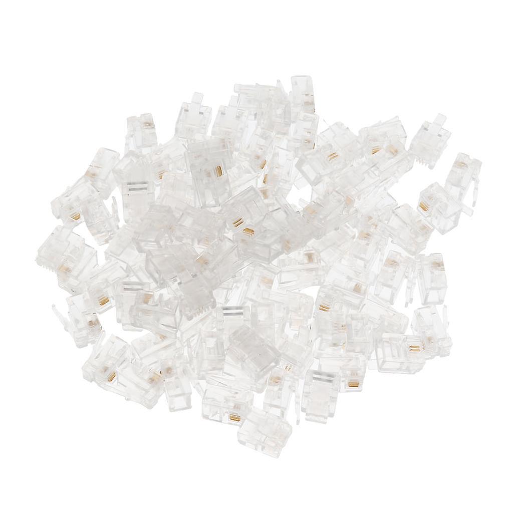 100Pcs RJ11 RJ-11 6P2C Modular Plug Telephone Cord Crimp Connector