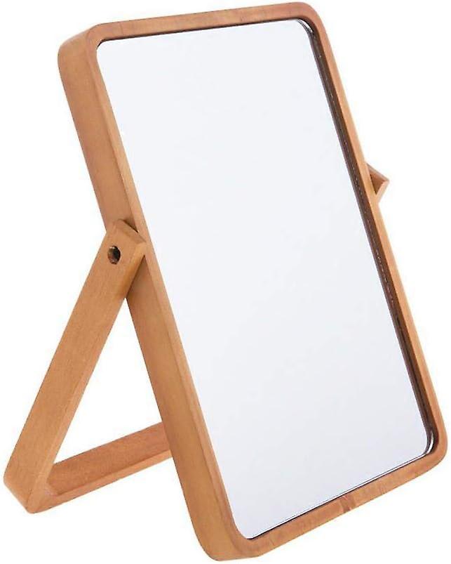 Wooden Desktop Mirror with Stand Vanity Mirror Makeup Mirror Tabletop Mirror with Stand Folding-19*25.6*2CM