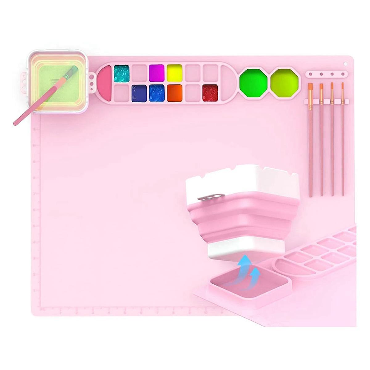 Silicone Painting Mat with Cup, 5 Craft Brush Cleaning Tools, 50.8cm x 40.6cm LargeArtist Mat, Suit