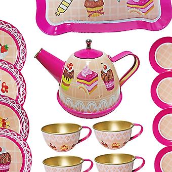 Tea Party Set - metalen theepotten, kopjes, borden - doen alsof spelen Tea Party geschenken voor jongens en meisjes - inclusief taart