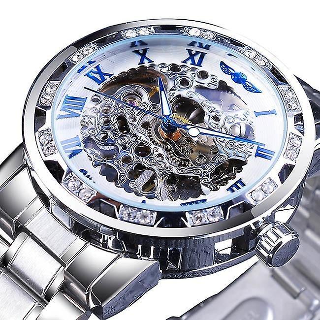 TribalSensation Diamant transparent mécanique montre squelette en acier inoxydable S1089-3