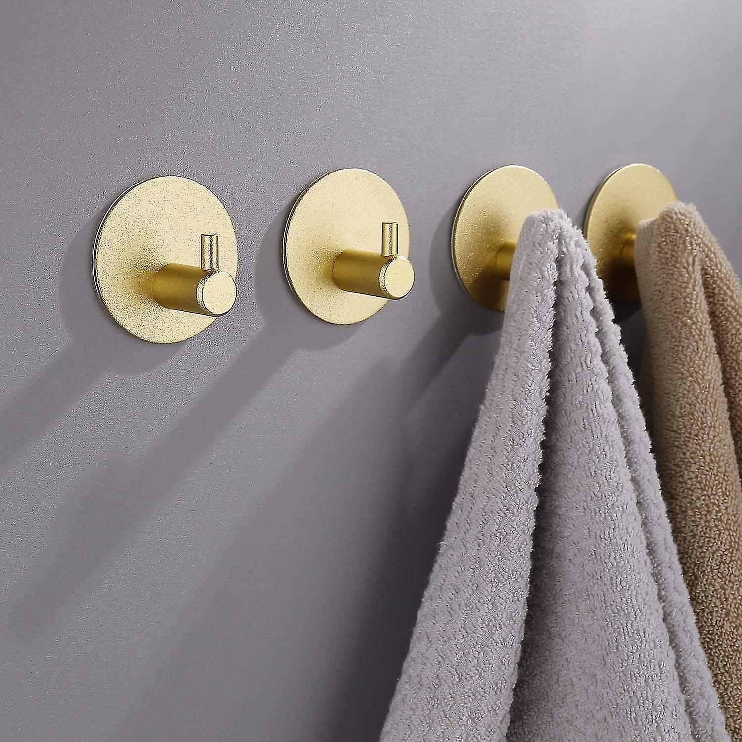 Bathroom Hooks Self-Adhesive Gold - 4 Pack Towel Hooks Wall Hooks Clothes Hooks Strong Adhesive 4.5*