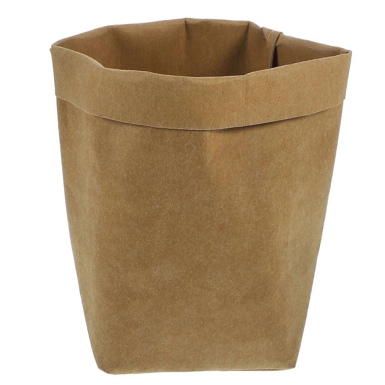 Washable Kraft Paper Container Decorative Reusable Paper Bag Organizer Flowerpot Cover Toy for Decoration and Storage Size S(Light Brown)