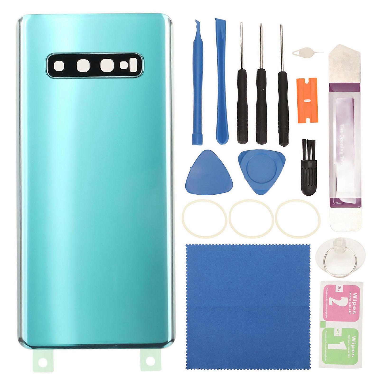 Glass Battery Back Cover Replacement Rear Door Panel with Pre Installed Camera Lens Adhesive for Galaxy S10+Plus G975 Green