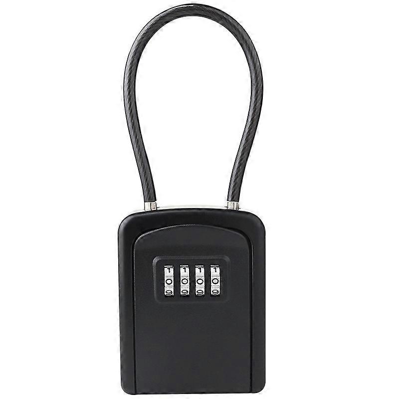 Wire Rope Key Box, Waterproof Exterior 4-Digit Combination Secure Key Box, Black