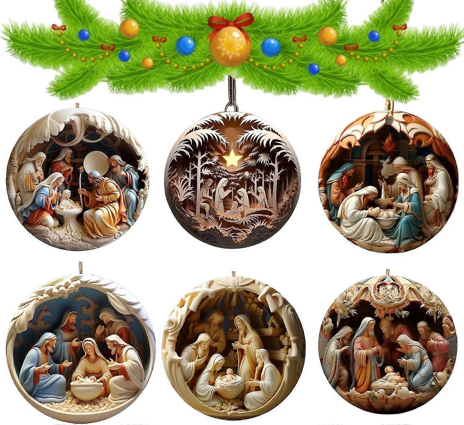 6st Julkrubba Prydnadsföremål, Akryl Julprydnad, Hängande Prydnad Julkrubba Hängsmycke För Jul Religiös Gåva