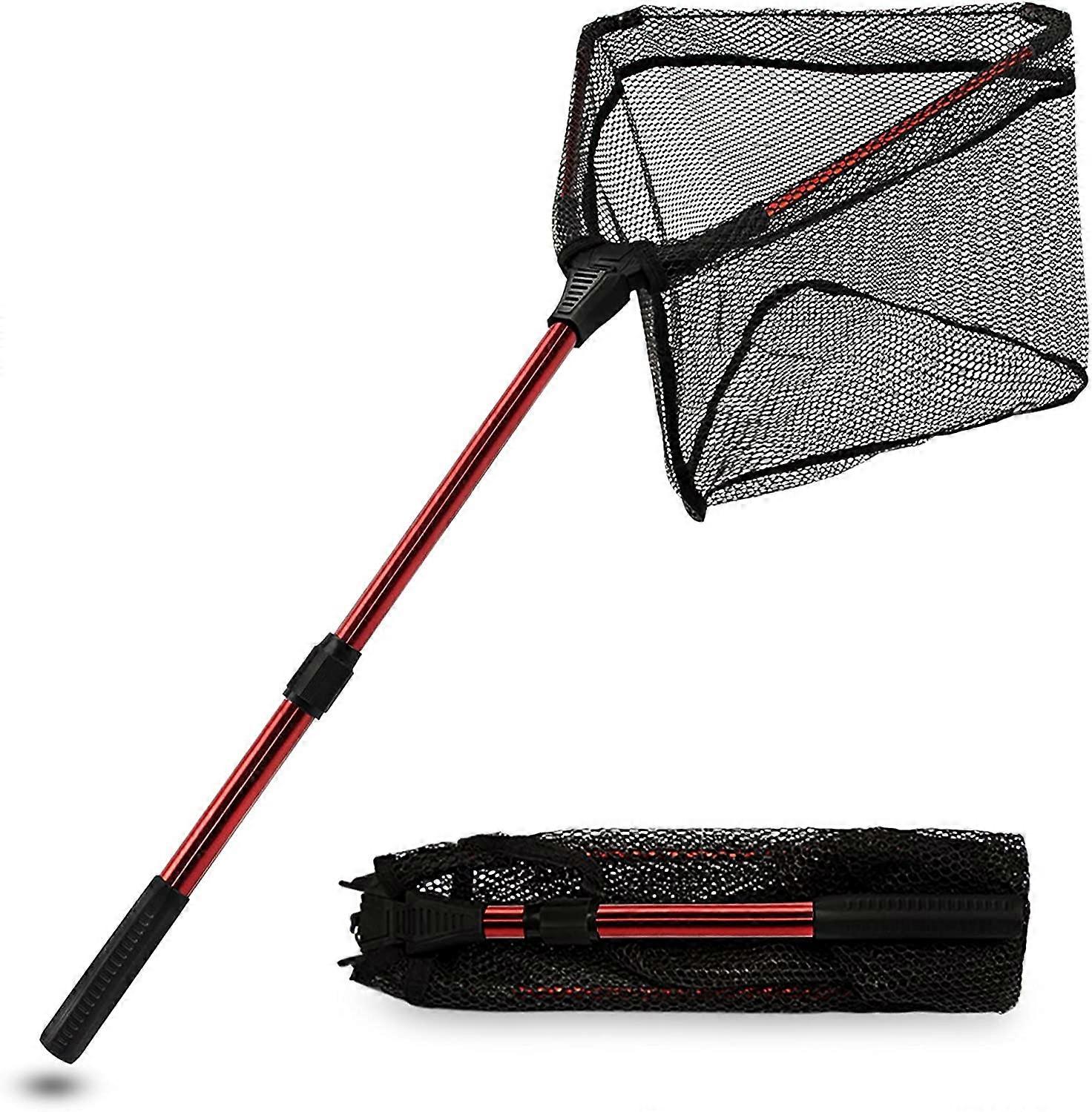 Fishing Landing Net,Foldable Collapsible Fishing Landing Net,Aluminium Alloy Extendable Pole with Anti-Skid Rubber Handle,Easy Catching and Releasing,