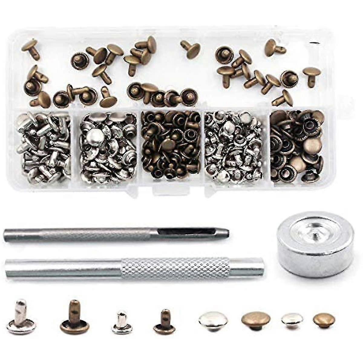 120 Sets Rivets Double Cap Button Rivet Tubular Metal Studs With 3 Fixing Tool Kit And Stora Box For Craft Re Rat 2 S