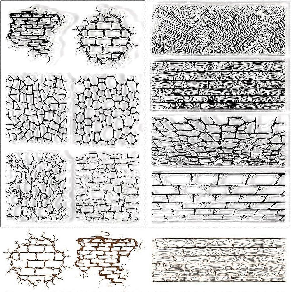 2Pcs Brick Crack Background Clear Rubber Stamps Floor Scenery Vintage Reusable Transparent Silicone Stamp Seals for Journaling Card Making Scrapbookin