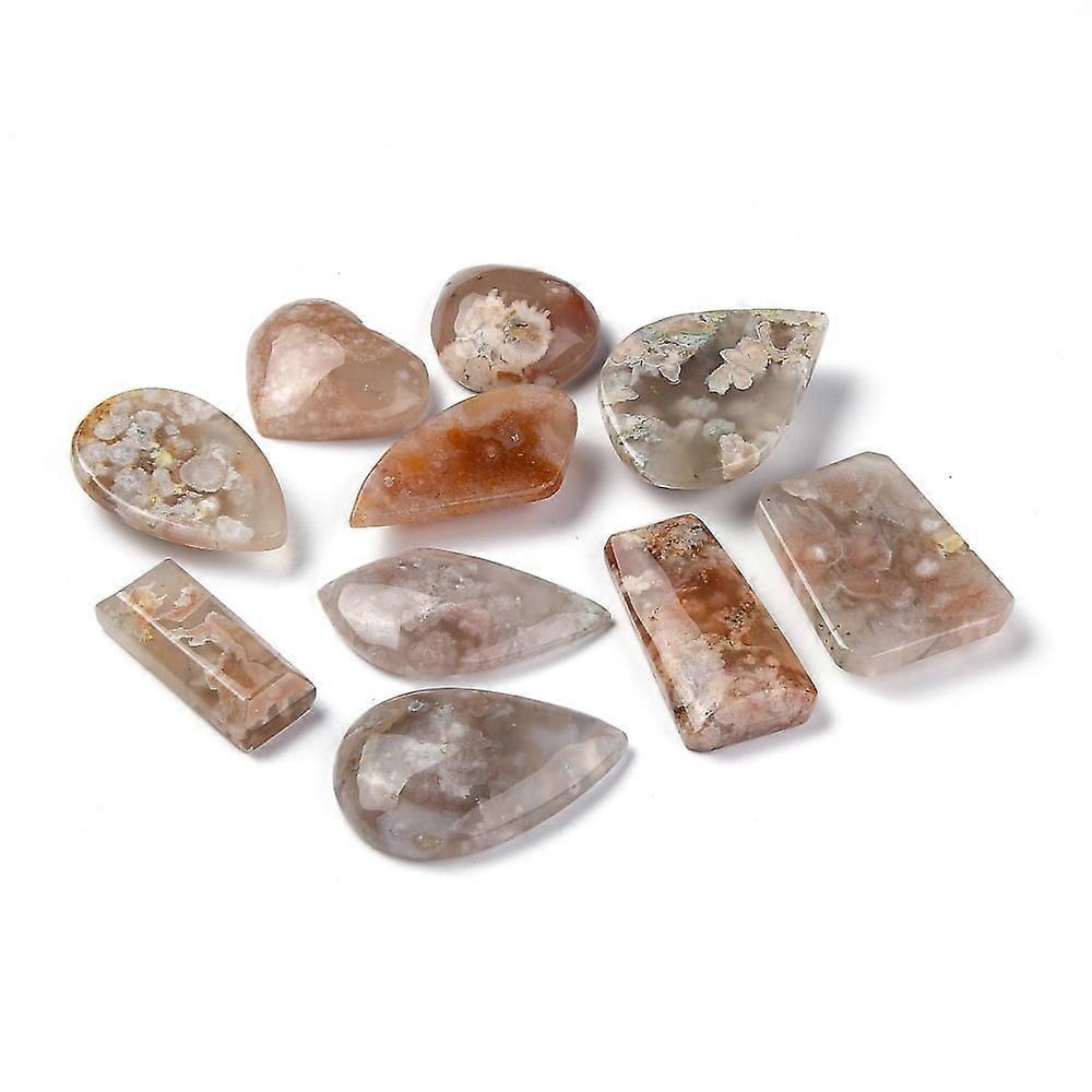 5pc Natural Cherry Blossom Agate Cabochons Heart Oval Teardrop Rectangle 35~54x27~42x9.5~14mm