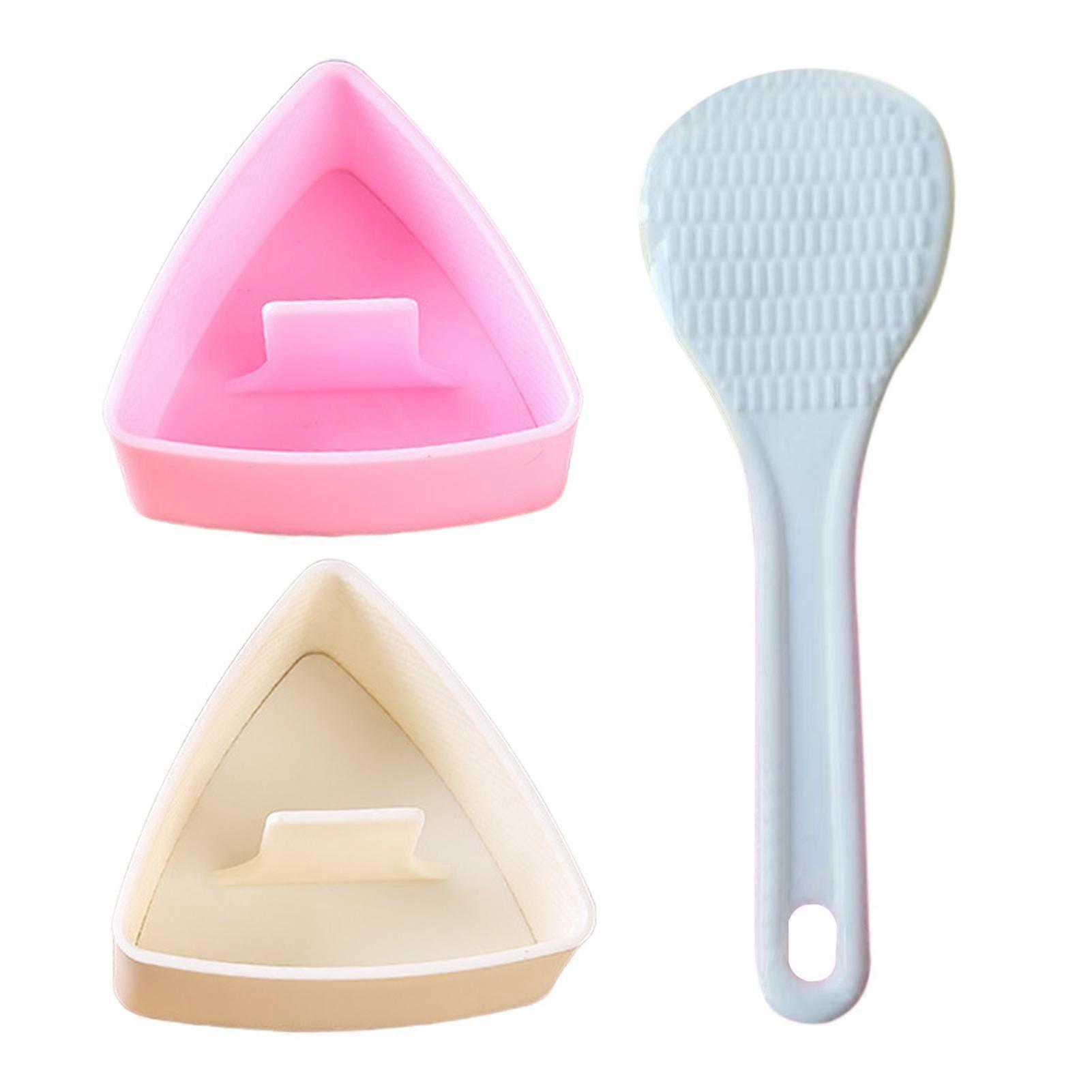 2Pcs Rice Ball Mold Kit Easy Demoulding Rice Mold Set Triangle Sushi Maker Press Non-Stick Onigiri Mold with Spoon for Kid Lunch Bento Home DIY