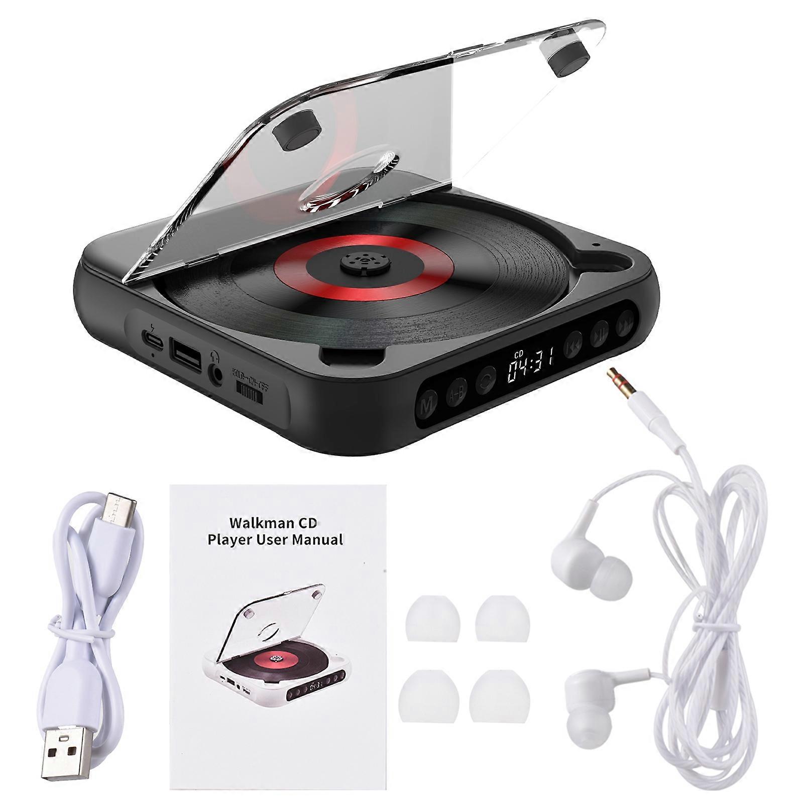 CD Player Portable BT Music Player CD Runner with Dust Proof Cover 6 Modes A to B Repeat Timer Remote Control External Playback Function Home Desktop
