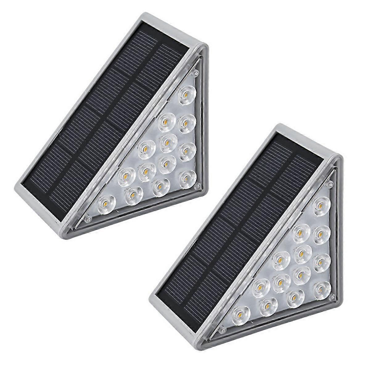 2PCS Solar Stair Light Outdoor Home No Wiring Rainproof Gray Solar Step Light Ambience Light,Warm L