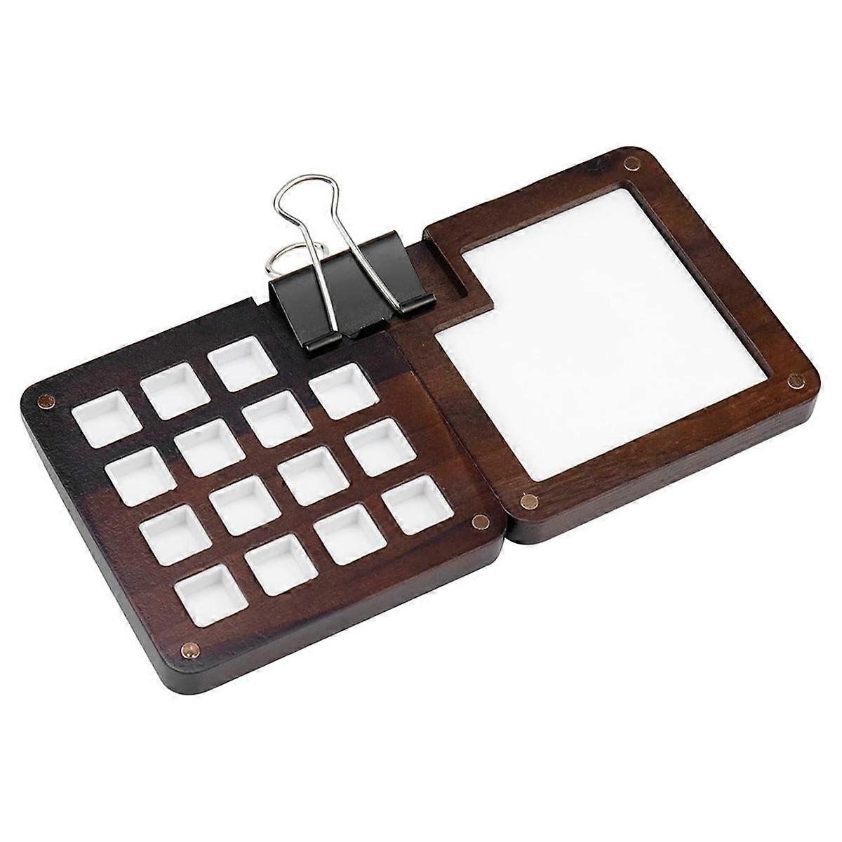 Wooden Portable Sketchbook Palette Mini 15 Grids Travel Paint Palette Portable Mini Tin Empty Water