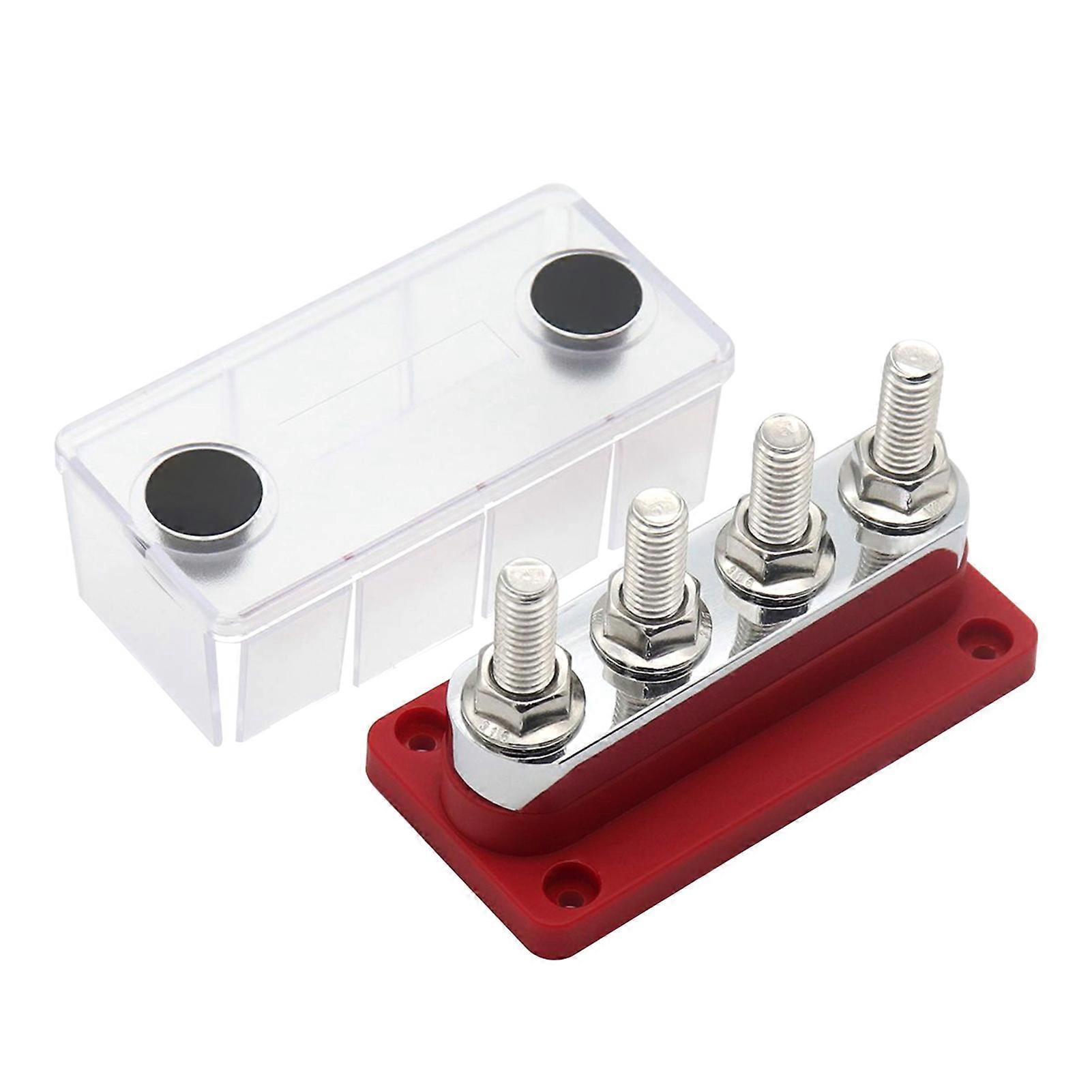 600A Power Distribution Block Bus Bar 4 x 3/8 Posts 48V DC Busbar Box Heavy Duty Busbar Battery Terminal Studs Box