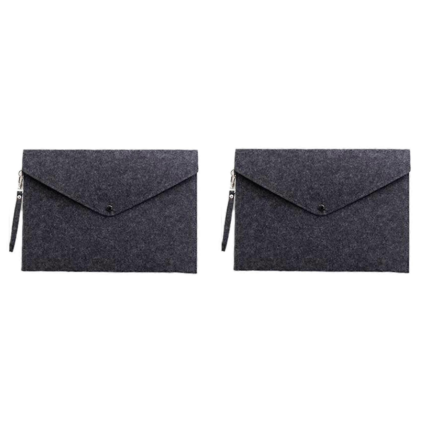 Dark Grey 2pc Simple A4 Big Capacity Document Bag Pad Business Briefcase File Folders Chemical Felt
