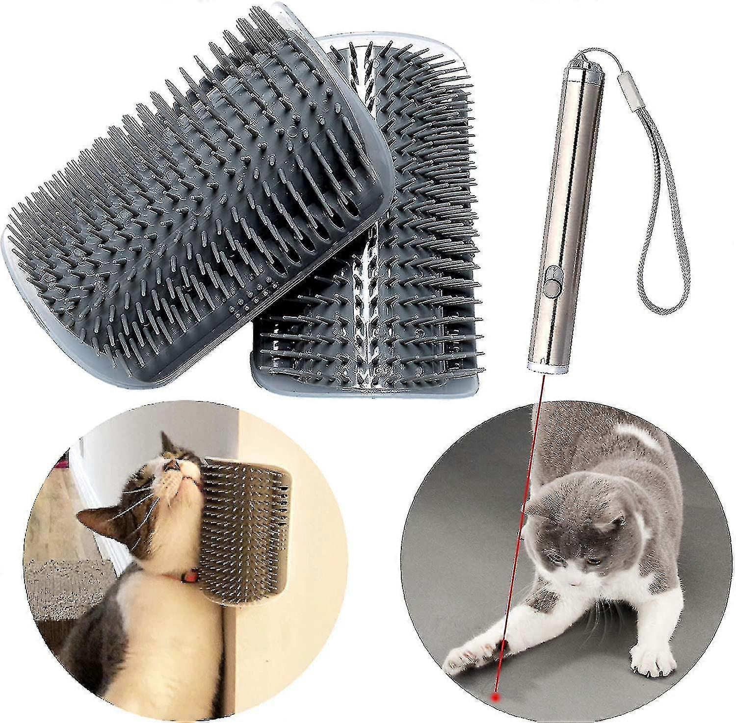 Cat Grooming Brush, With Interactive Cat Toys And Catnip, Cat Supplies For Pet Cats 2 Pack-grey
