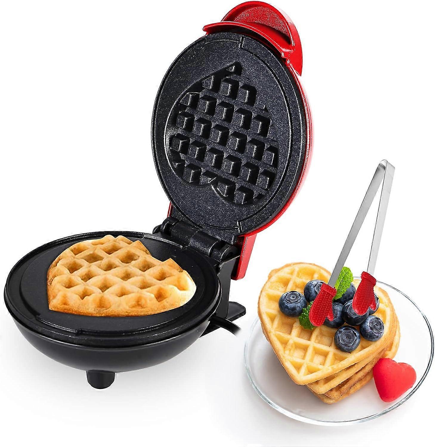 Mini Waffle Maker - Waffle Maker, Mini Heart Waffle Maker with Silicone Clip, Waffle Makers Small Waffle Maker Non-Stick Coating for Kids Birthdays, F
