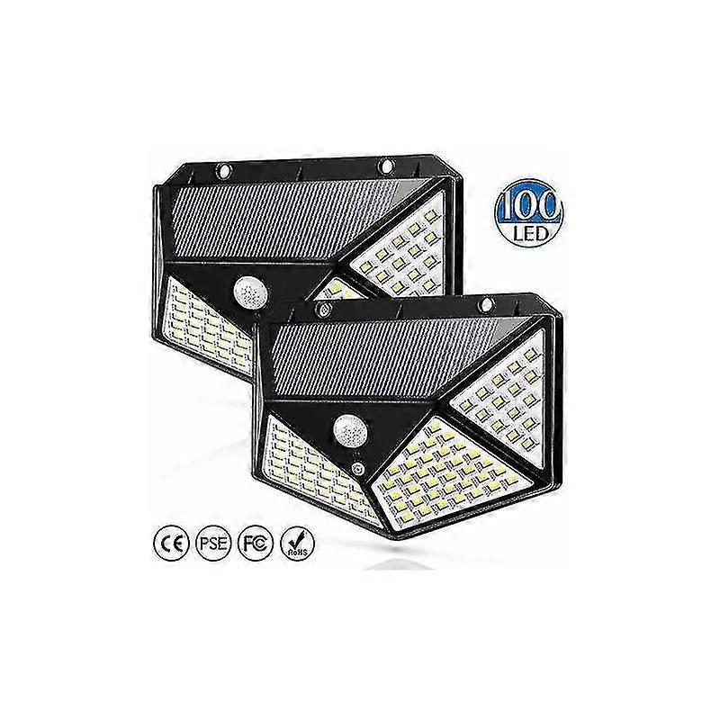 2pcs Solar Flood Lights With Motion Sensor 100led Four-sided Bright Solar Wall Light