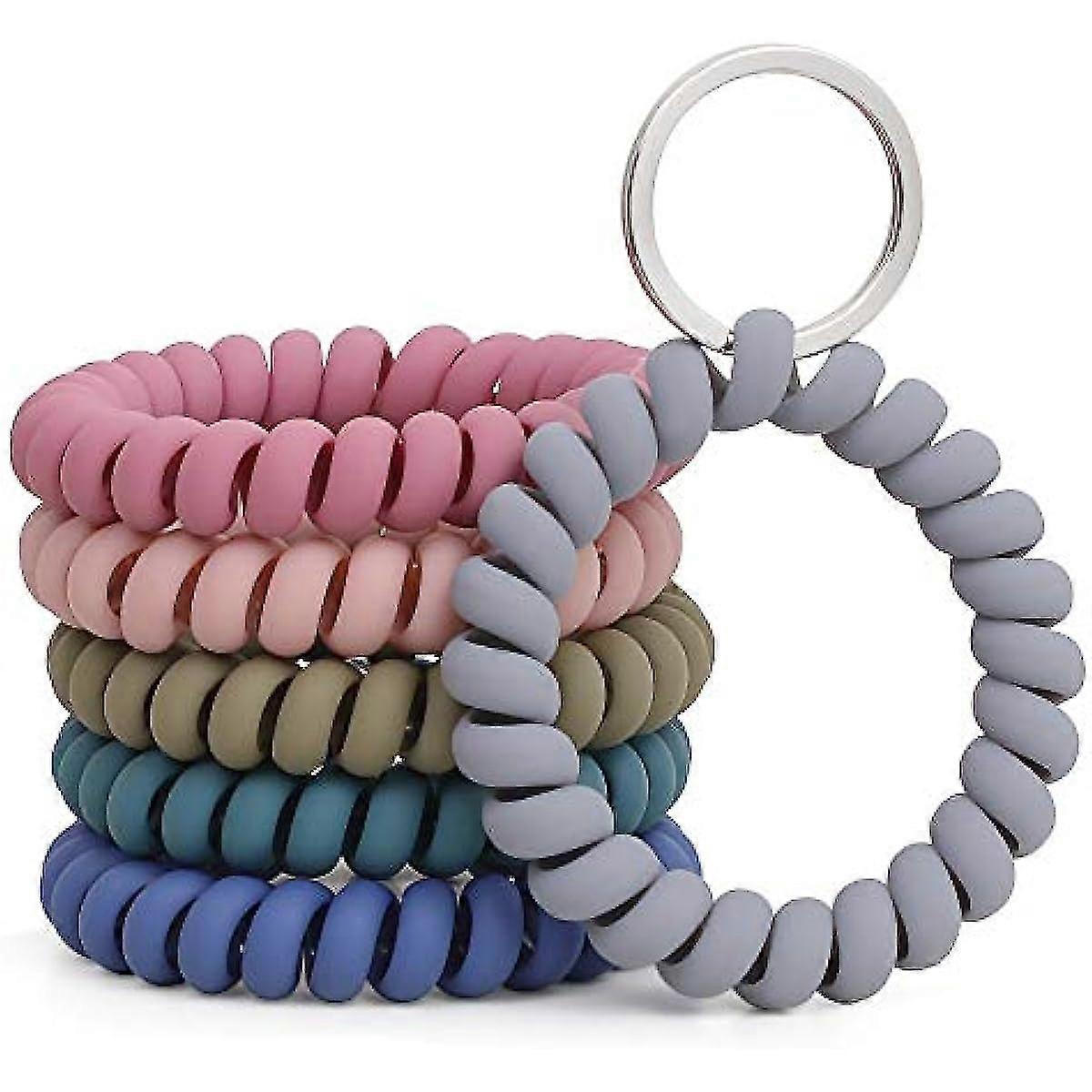 30pcs/5sets Stretchable Wristband Wristlet Keychain Wrist Key Chain Wristlet Spring Flexible Spiral Wrist Coil Wrist Band Bracelet Key Holder Key Ring