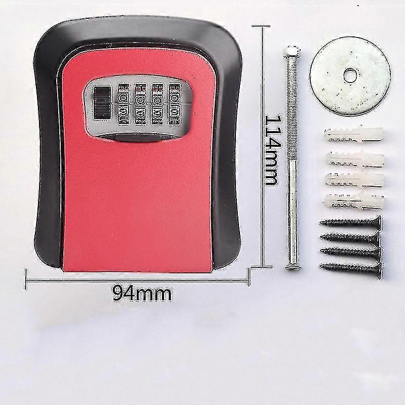 4 Digit Wall Mounted Key Safe Outdoor Combination Lock - Red