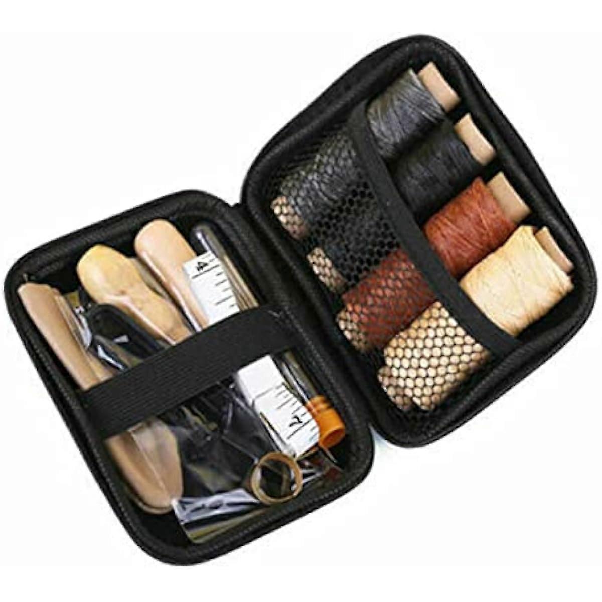 28Pcs Leather Sewing Tools Kit Awls Thimble Finger Cots Waxed Thread Stitching Needles