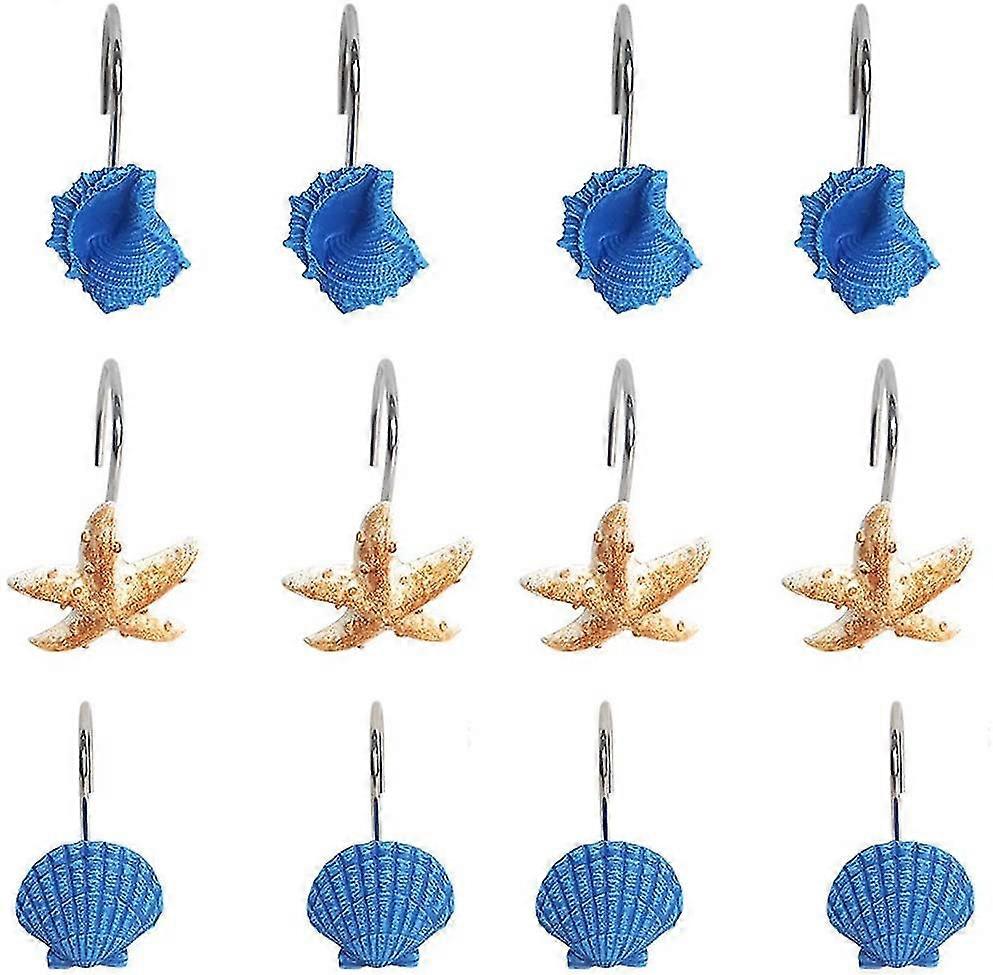 12 Pcs Decorative Seashell Shower Curtain Hooks Bathroom Beach Shell