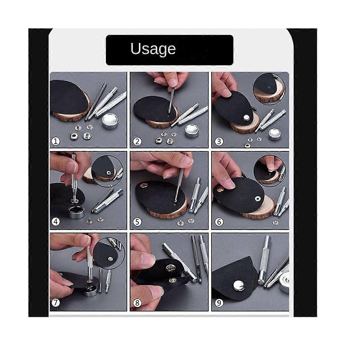 11-Piece Set 633/655/831/201 Rivet Base Snap Button Base Punching Leather Snap Button Set