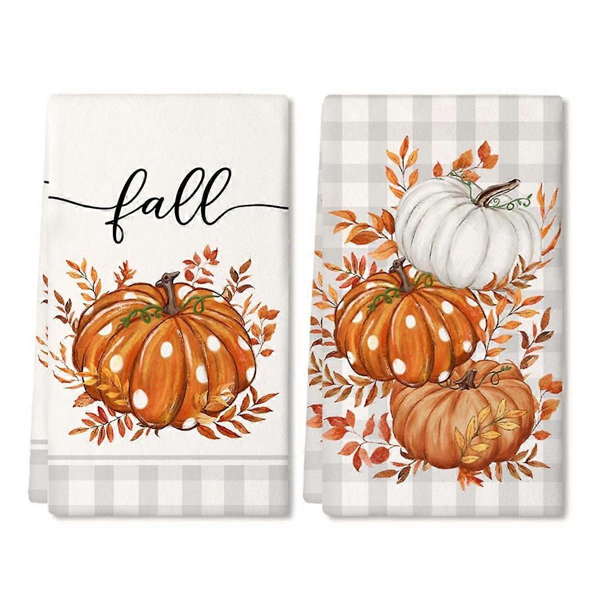 2er-Set Herbst-Küchentücher, 2er-Set, orange-kürbisgrau kariert, Herbst-Geschirrtücher, Abtropftuch