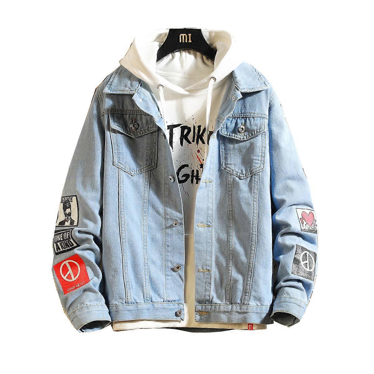 Men Denim Jacket Casual Slim Fit Button Close