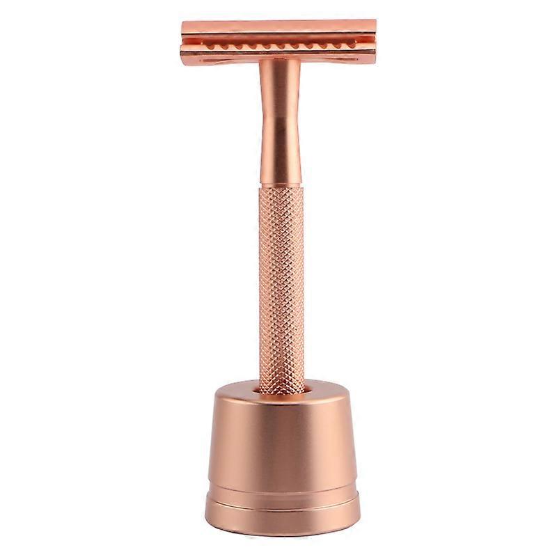 Old-fashioned Manual Razor Metal Safety Razor With Razor Stand Eco Friendly And Reusable Razor Fits Most Double Edged Razor Blades(rose gold)