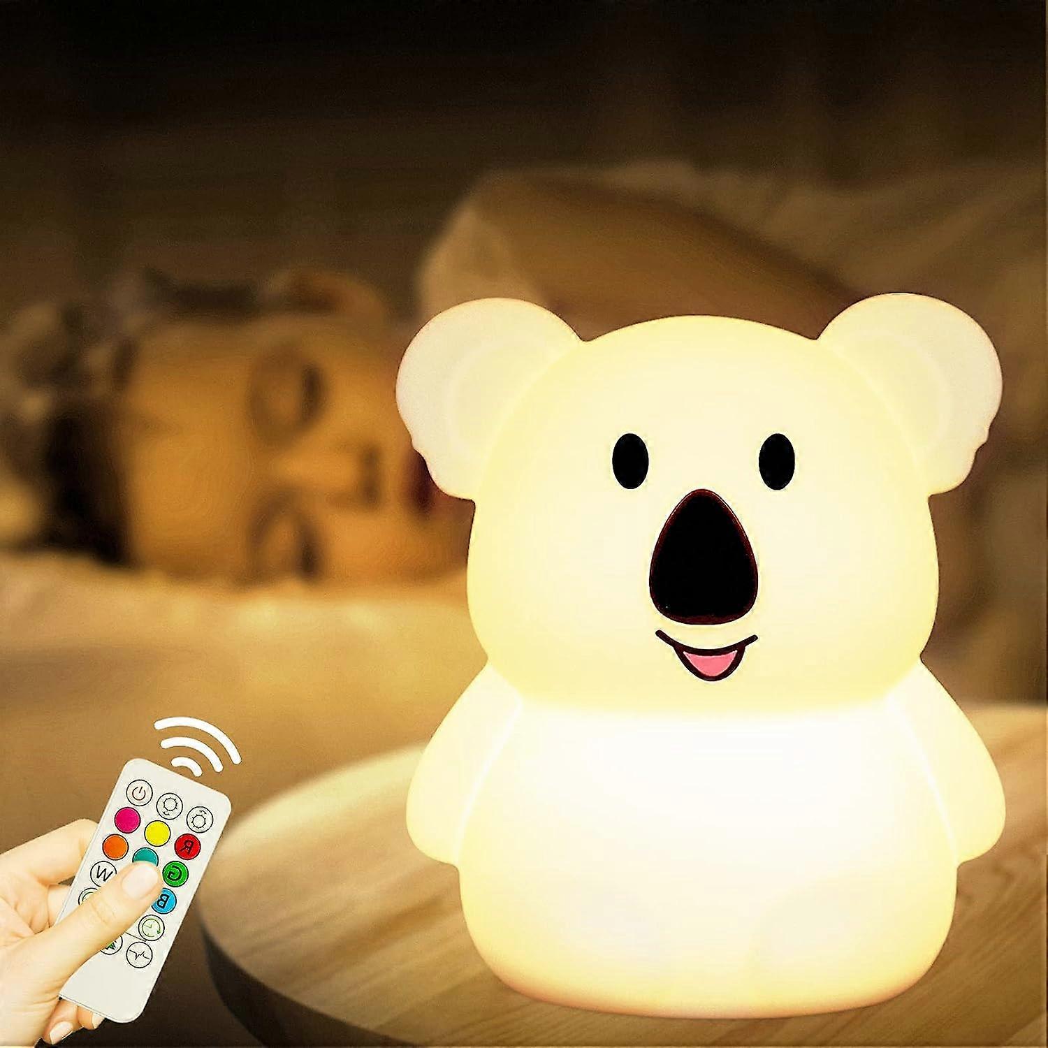 Cute Toddler Night Lights Lamp Soft Tap Remote Control with 9 Colors Changing & USB Rechargeable Portable Silicone Animal Nursery Nightlight