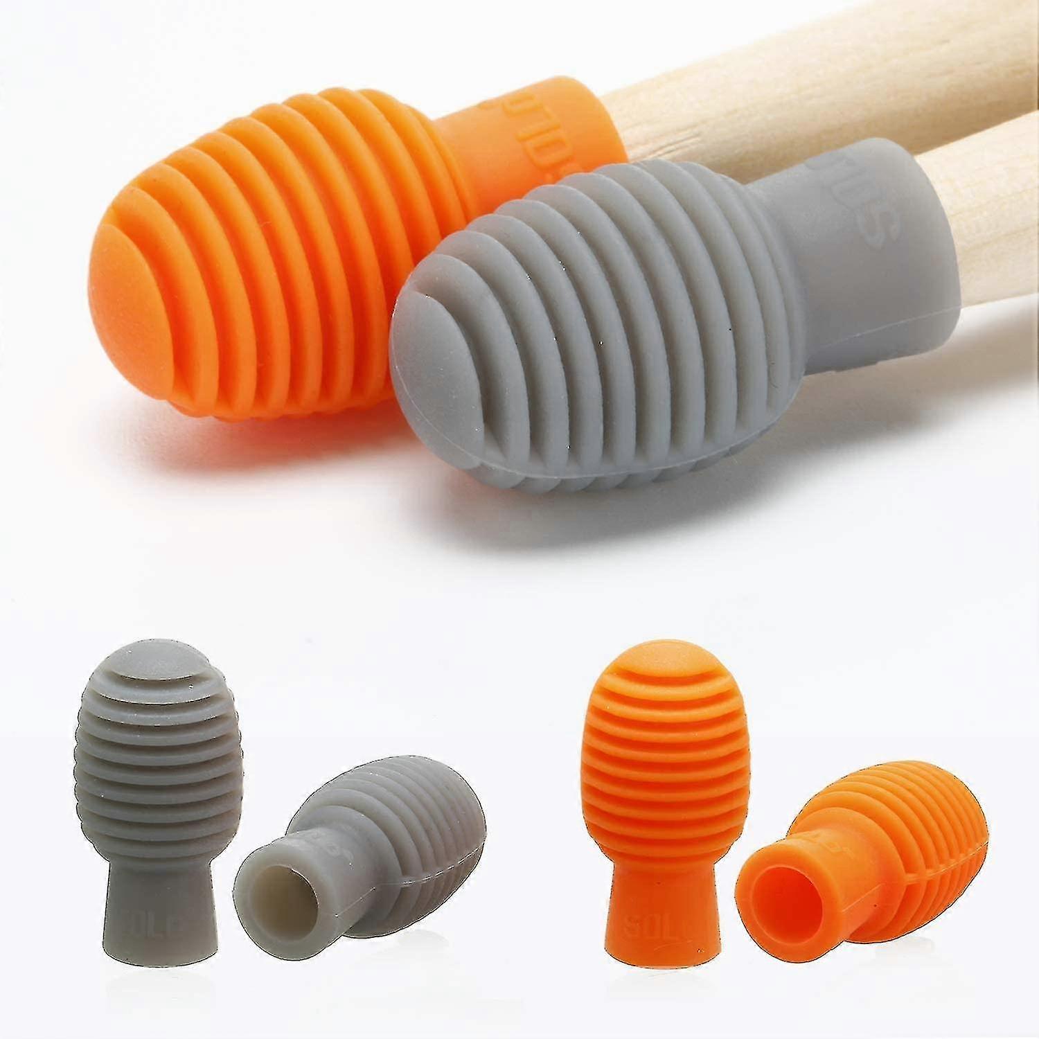 Set Of 4 Drum Kit Silent Drum Damper Silicone Drumsticks Silent Practice Tips Percussion Instrument Accessories - Orange And Gray WG