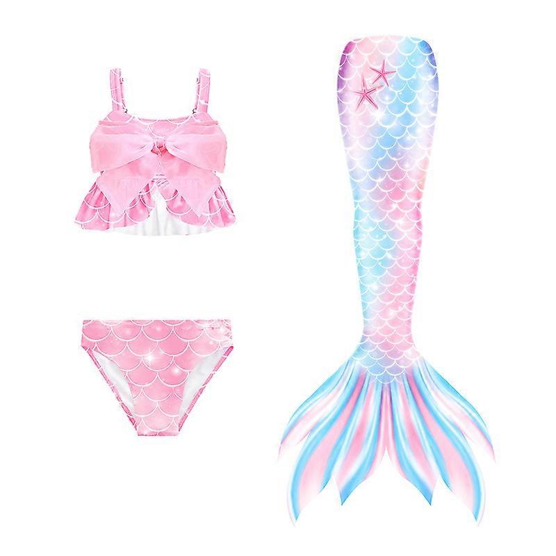 Kinderen Meisjes Badmode Bikini 4-13 Jaar 3 stuks Driedelig Badpak Zeemeermin Staart De Kleine Zeemeermin Badmode Gradiënt Mouwloos Regenboog Strand Actieve Cosp