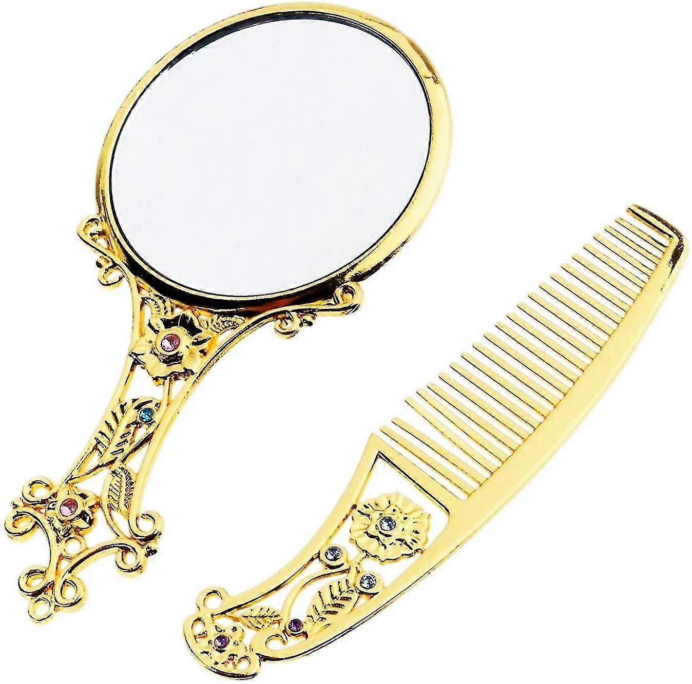 Retro Hand Mirror Comb Set Cosmeticmirror Hollow Sculptures Royal Princess