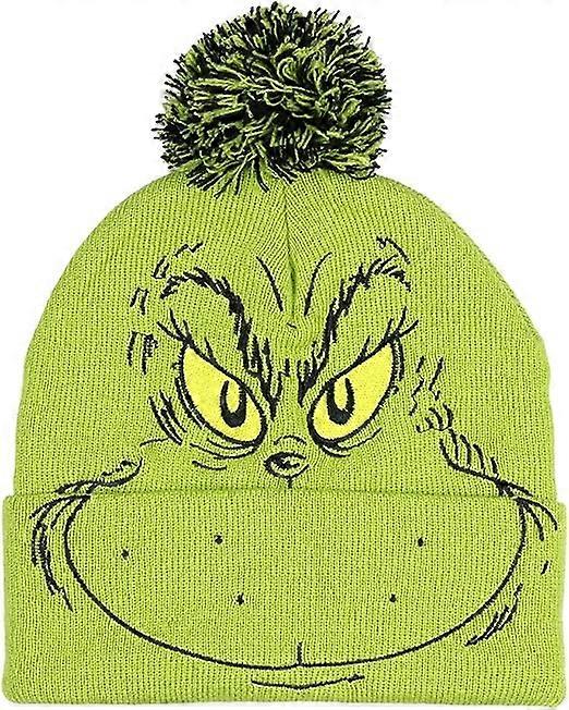 Versatile Wool Warm Knit Hat, Embroidered Characters, Green