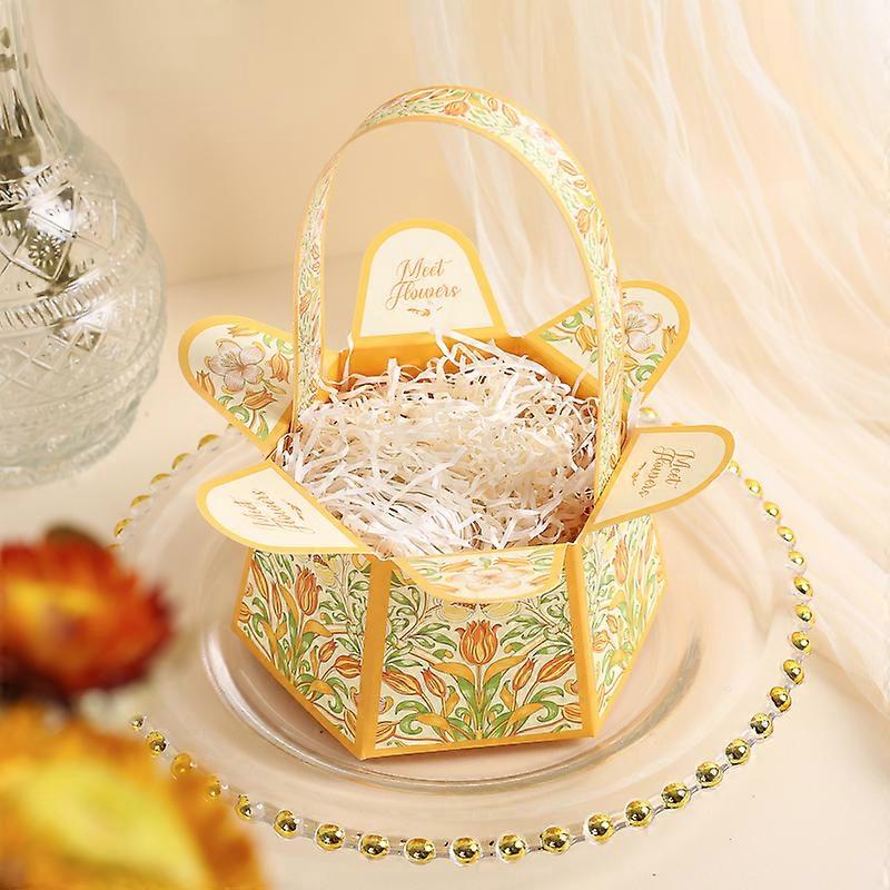 20 Pcs/Lot Creative Handheld Flower Basket Wedding Candy Box Festive Small Gift Wrapping Paper Box Open Hexagon Box with Raffia