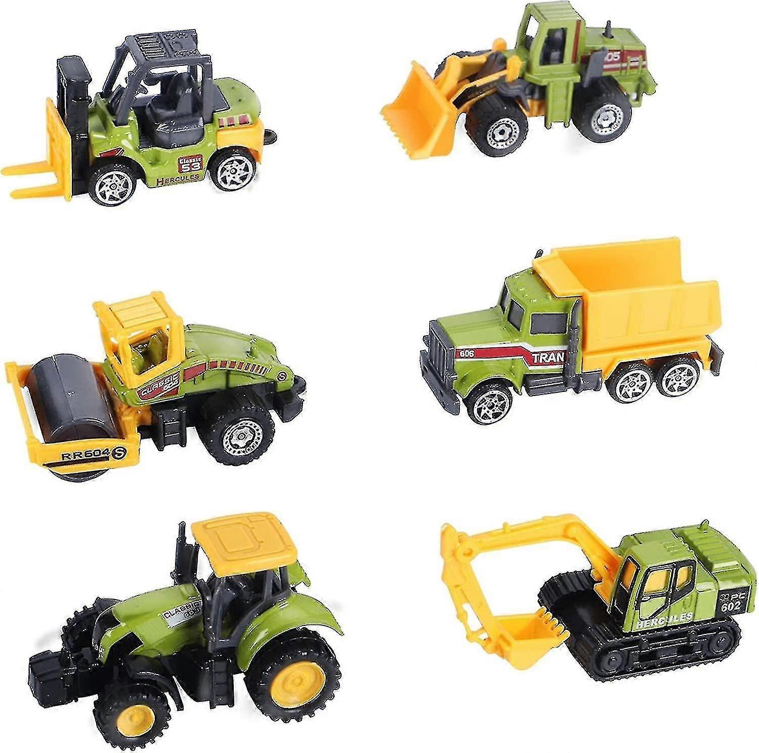 مصغرة شاحنات البناء اللعب، ألعاب البناء الصغيرة 6PCS Diecast مركبات البناء جرار معدني لعب الرمل البضائع مركبة Playset رافعة شوكية رول