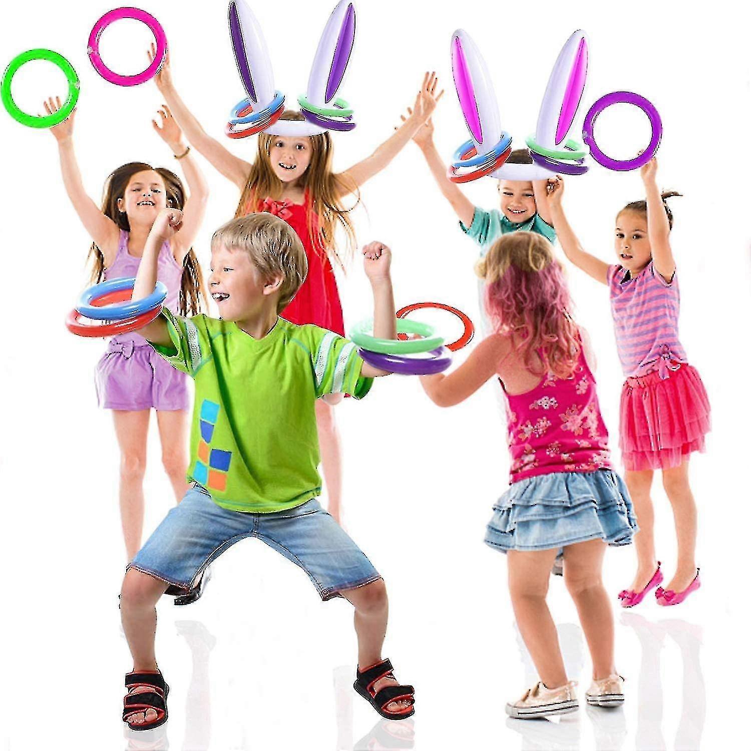 3 Pack Easter Inflatable Bunny Ring Toss Game, Easter Rabbit Ears Ring Toss Party Games, Inflatable