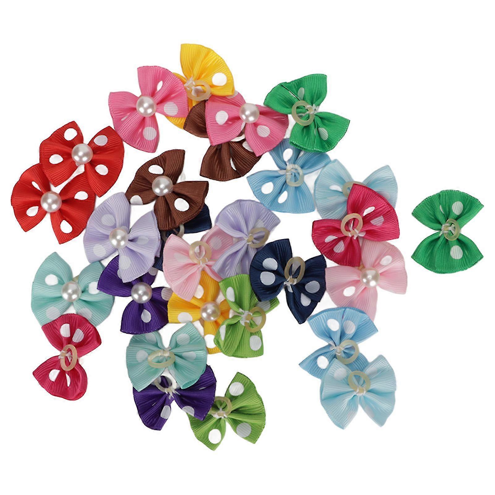 28Pcs Adorable Dog Bowknots with Rubber Bands for Styling Small Pets Dolls