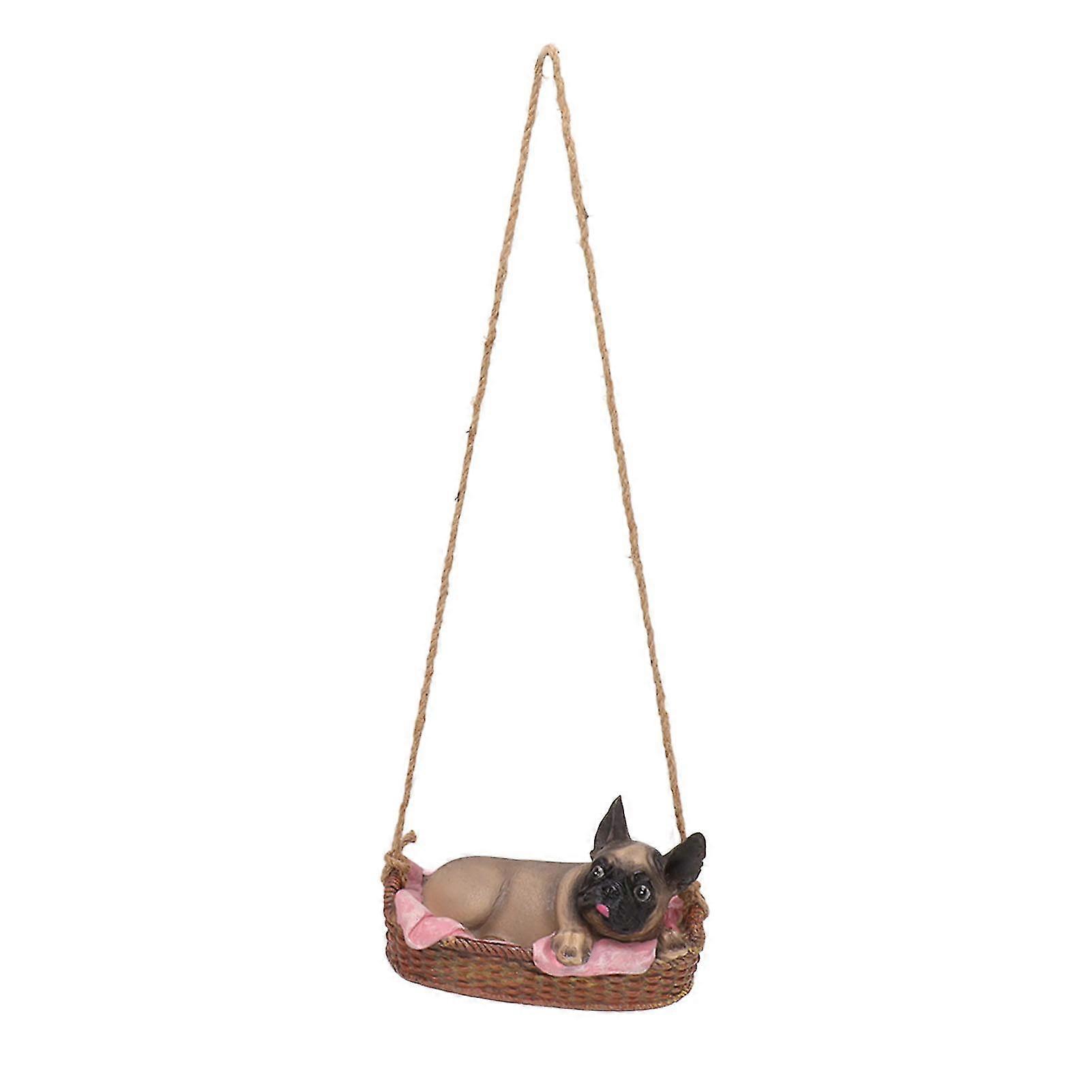 Bulldog Garden Dog Statue in Gray Outdoor Resin - Swing Ornament for Home Decoration and Gift Ideas