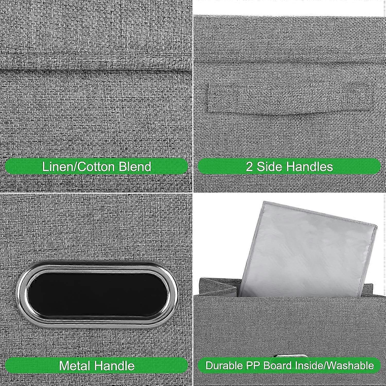 Linen Fabric Collapsible Storage Bins With Removable Lids And Handles