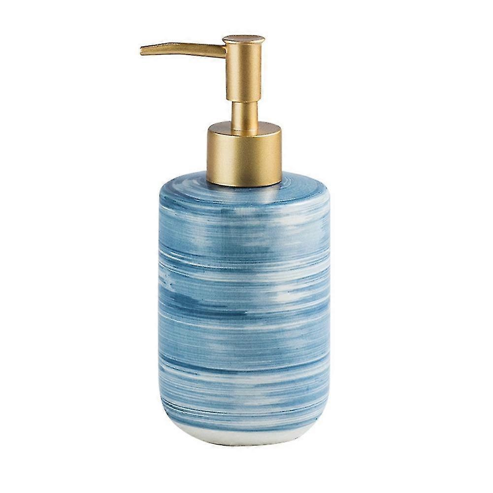 Ceramics Soap Dispenser Set Bathroom Shampoo Body Soap -capacity Lotion Press Empty Blue
