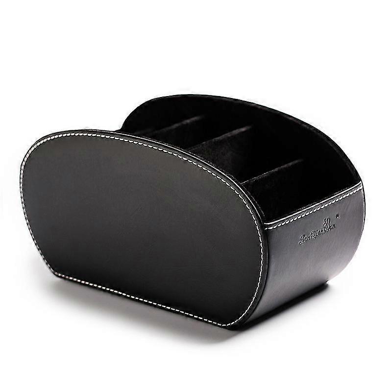Black Remote Control Holder Organizer Box Leather Multi Functional Office Organization