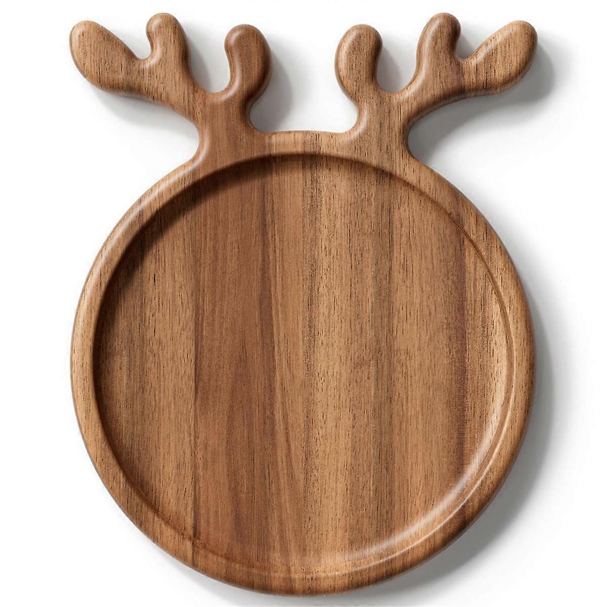 Plat de service en bois avec poignée en bois de cerf, assiette ronde en bois, planche à charcuterie décorative pour fromage A