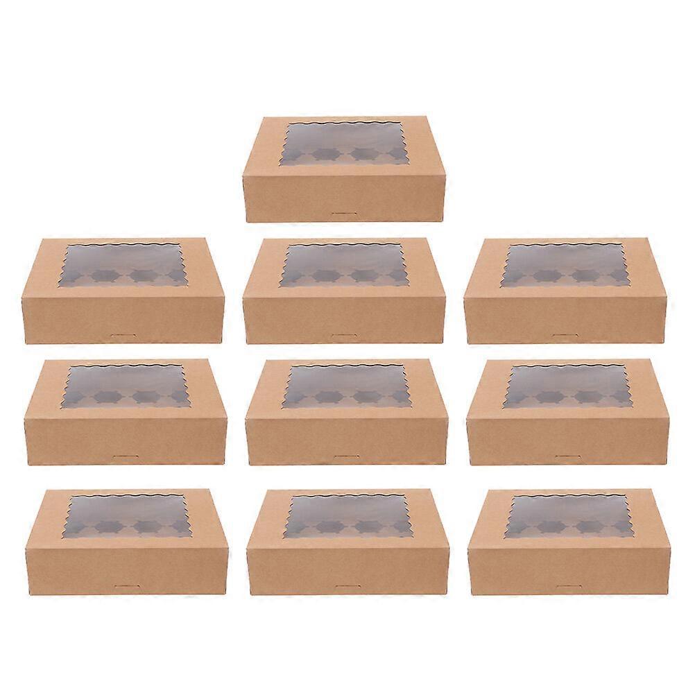 10 pcs Paper Cupcake Boxes Portable Muffins Boxes Pastries Storage Boxes with Clear Window