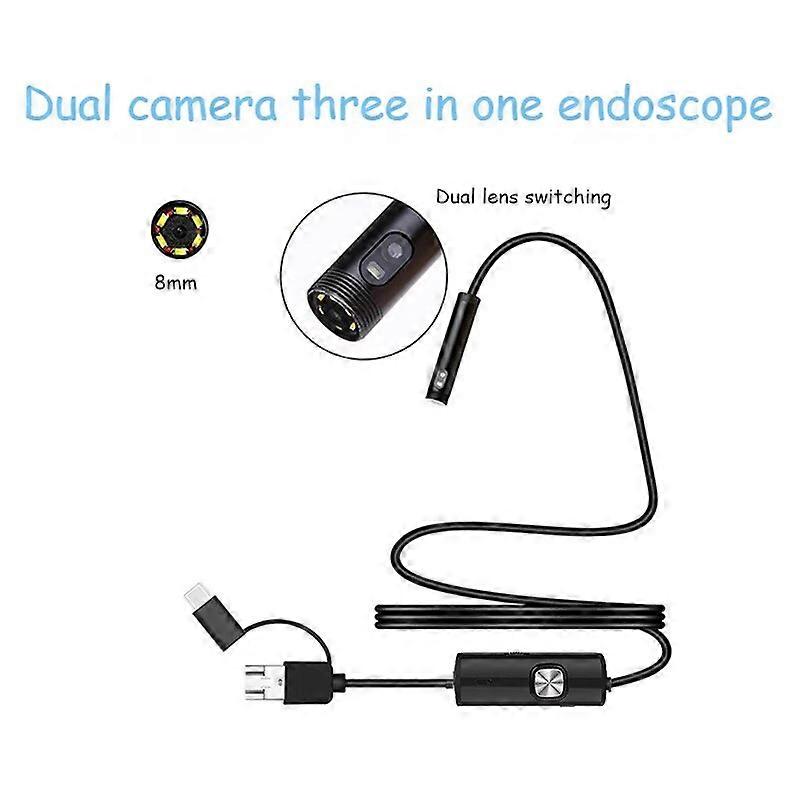 Dual Lens HD 3 In 1 Hard Wire Endoscope 6 LED Lights Industrial Pipeline Automotive Air Conditioning Inspection Send Accessories
