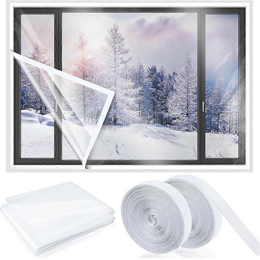 Window Insulation Kit Cuttable Transparent Film with Adhesive Straps