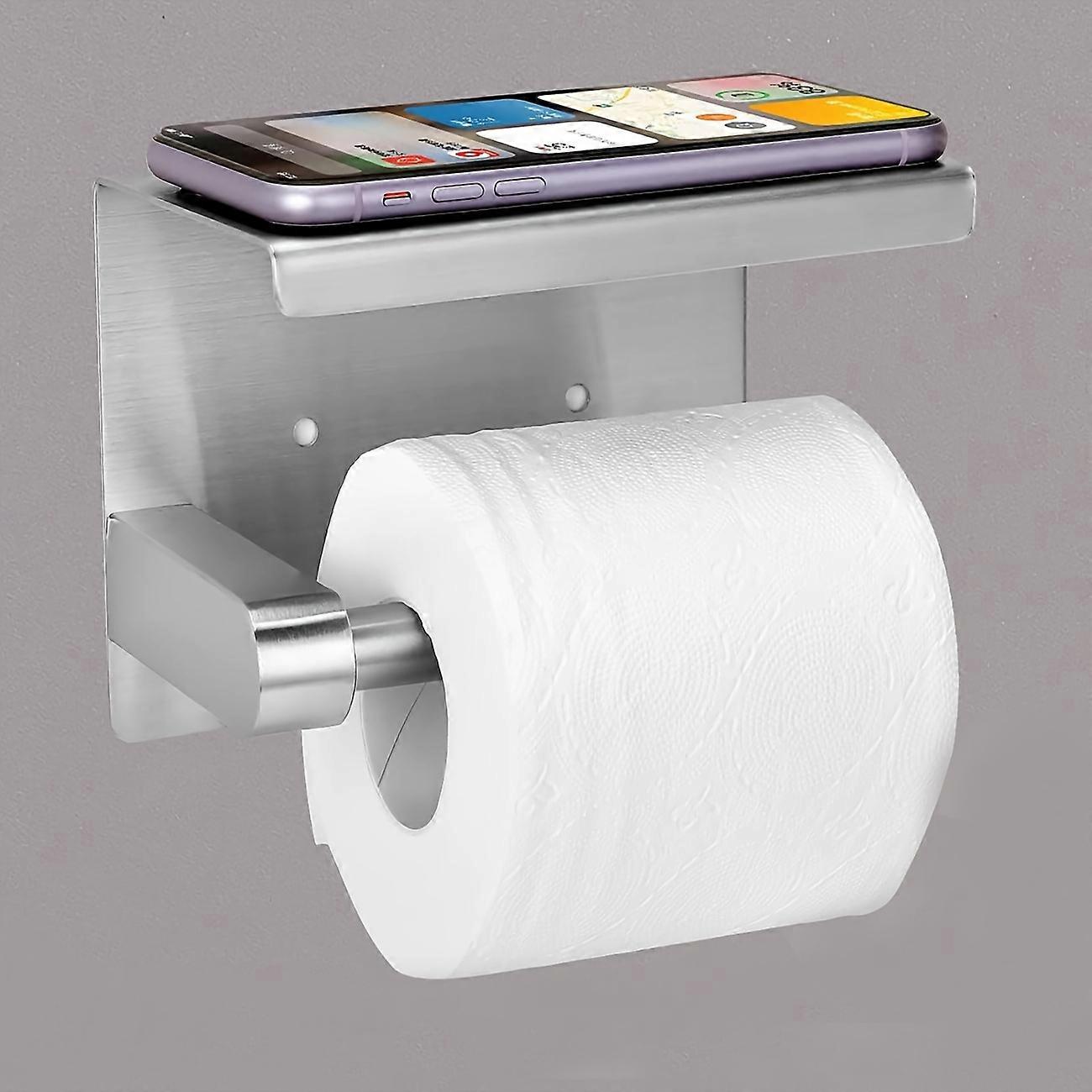 New style 1pc Toilet Roll Paper Holder With Shelf, Stainless Steel Tissue Storage Rack, Wall Mounted Tissue Dispenser, Toilet Paper Storage Container,